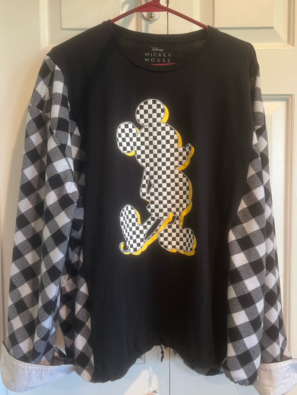 Handmade Original🖤💛Mickey Mouse Black & White Disney Shirt - Plaid Sleeves